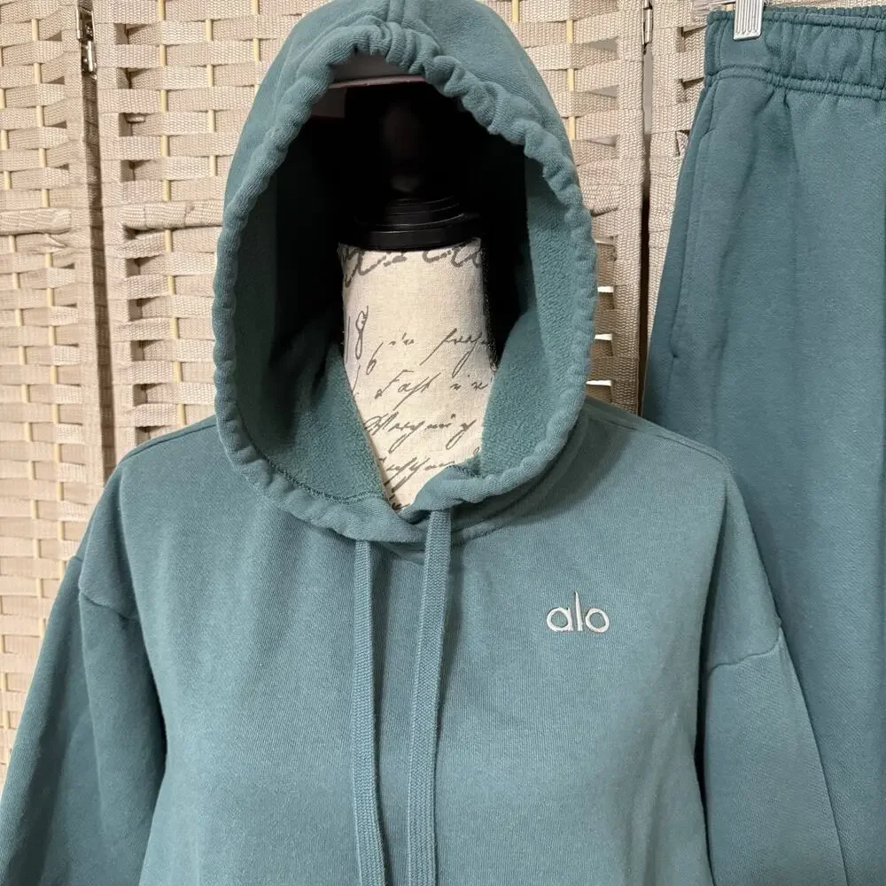 ALO Accolade Women’s Sweatsuit Hoodie Straight Leg Pants Size XS Clover Green - Picture 6 of 11
